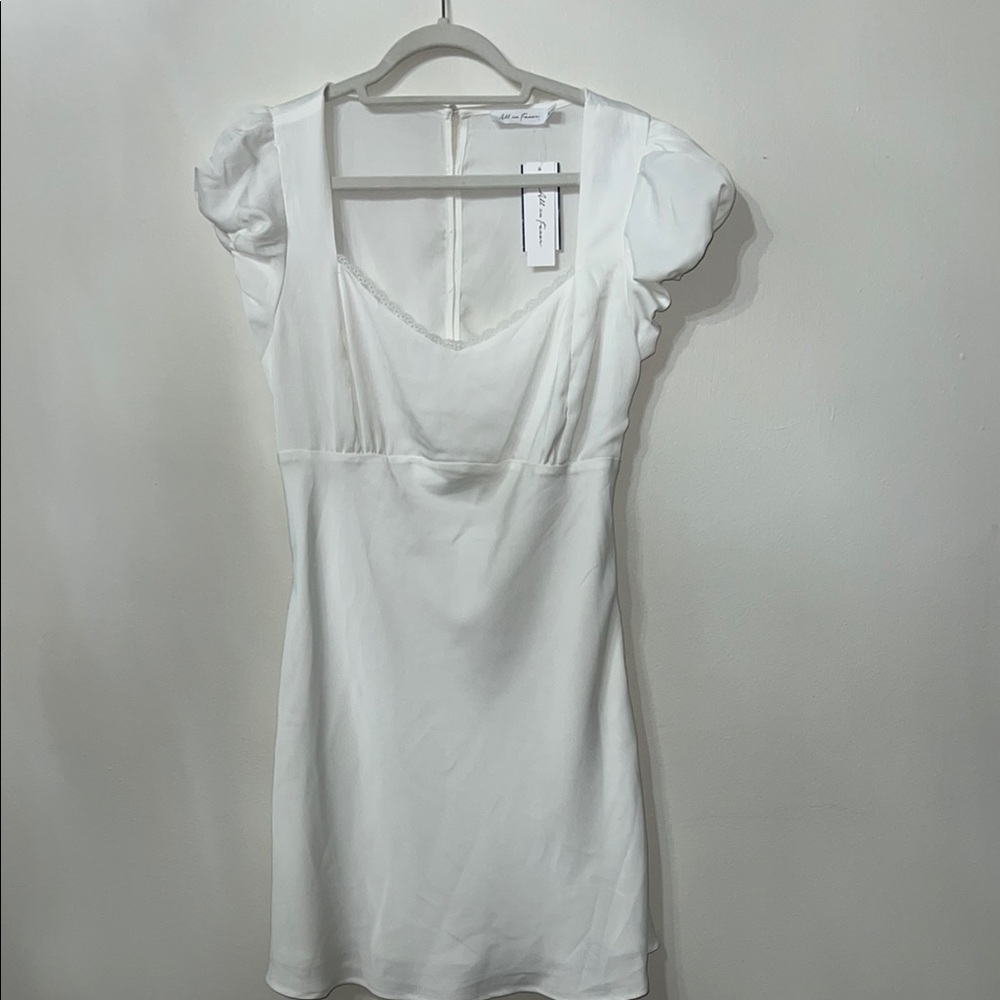All in Favor White Puff Sleeve Dress NWT